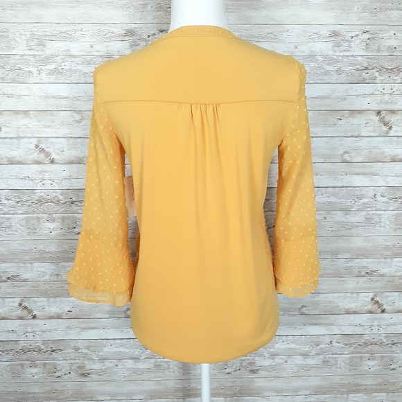 Charter Club Blouse PP Yellow Top Sheer Sleeve 562 - Picture 3 of 6
